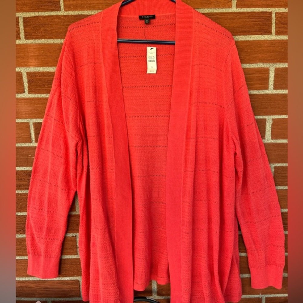 Talbots Coral Open Front Knit Ribbed Cardigan 2X